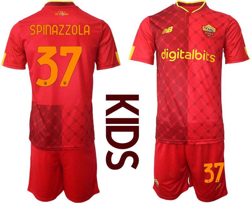 Youth 2022-2023 Club AS Rome home red #37 Soccer Jersey->youth soccer jersey->Youth Jersey